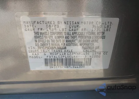 2023 Nissan Kicks Sv Xtronic Cvt z USA, uszkodzony, nr VIN 3N1CP5CV8PL566338